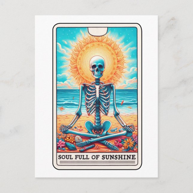 Funny Skeleton Full of Sunshine Meditation Tarot Postkarte (Vorderseite)