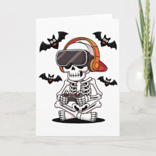 Funny Skeleton Gamer mit Vr Headset Halloween Stor Karte