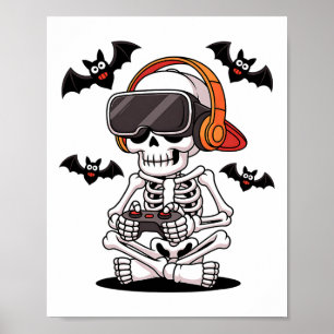 Funny Skeleton Gamer mit Vr Headset Halloween Stor Poster