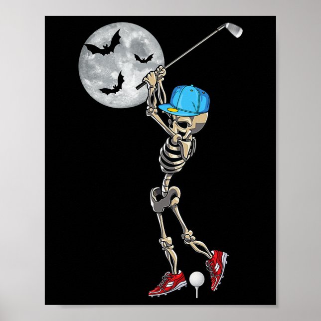 Funny Skeleton Golf Golfspielen Glückliches Hallow Poster (Vorne)