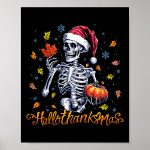 Funny Skeleton Halloween Mery Christmas Happy Hall Poster