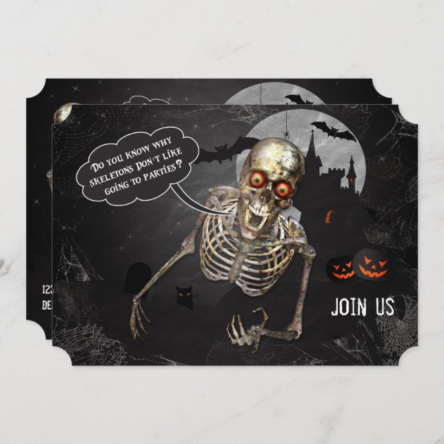 Funny Skeleton Halloween-Party Einladung (Vorne/Hinten)