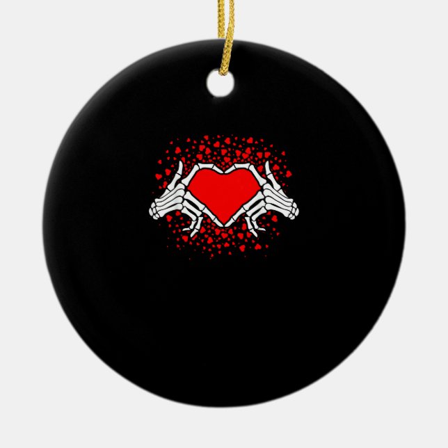 Funny Skeleton Hand Heart Valentinstag Keramik Ornament (Vorne)