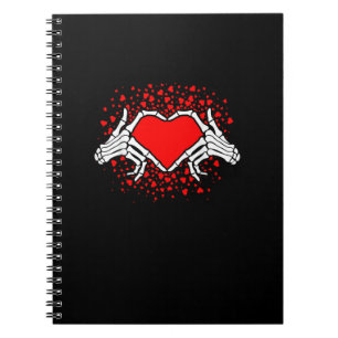 Funny Skeleton Hand Heart Valentinstag Notizblock