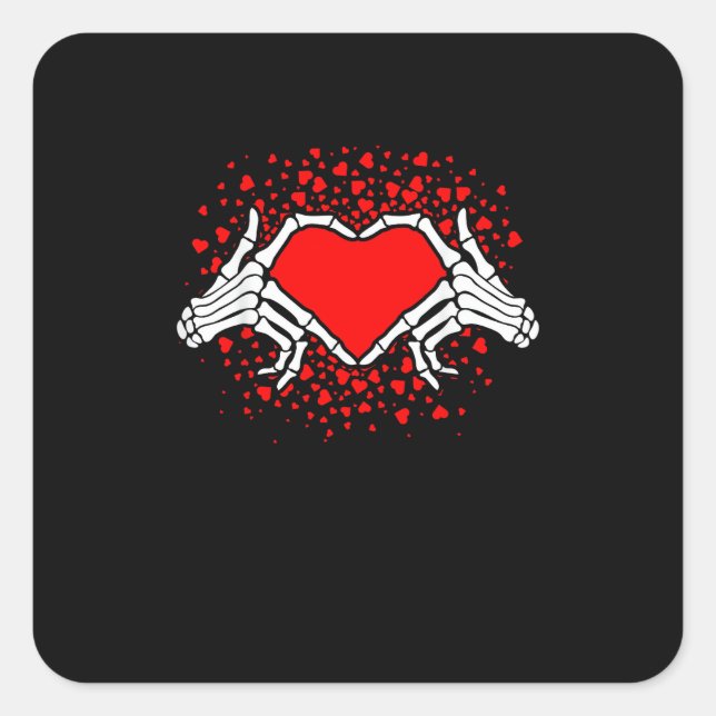 Funny Skeleton Hand Heart Valentinstag Quadratischer Aufkleber (Vorderseite)