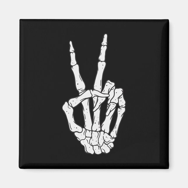 Funny Skeleton Hands Peace Sign Liebe Halloween Co Magnet (Vorne)