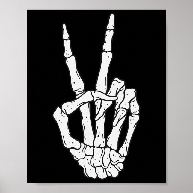 Funny Skeleton Hands Peace Sign Liebe Halloween Co Poster (Vorne)