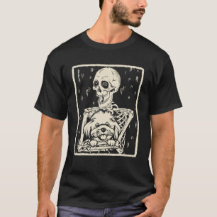 Funny Skeleton Hugs Maltese Dog Halloween Kostüm T-Shirt