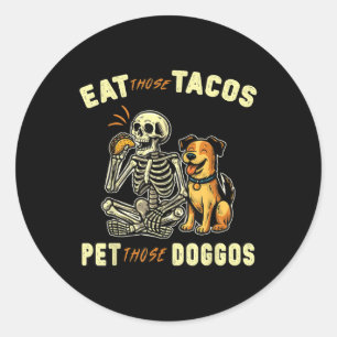Funny Skeleton Hund essen, die Tacos Haustier dies Runder Aufkleber