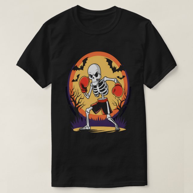 Funny Skeleton in Boxing Gloves Spooky Halloween T-Shirt (Design vorne)