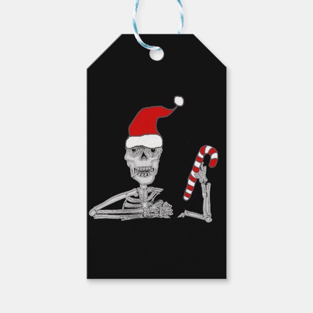 Funny Skeleton in der Weihnachtsmannmütze Weihnach Geschenkanhänger (Vorderseite)