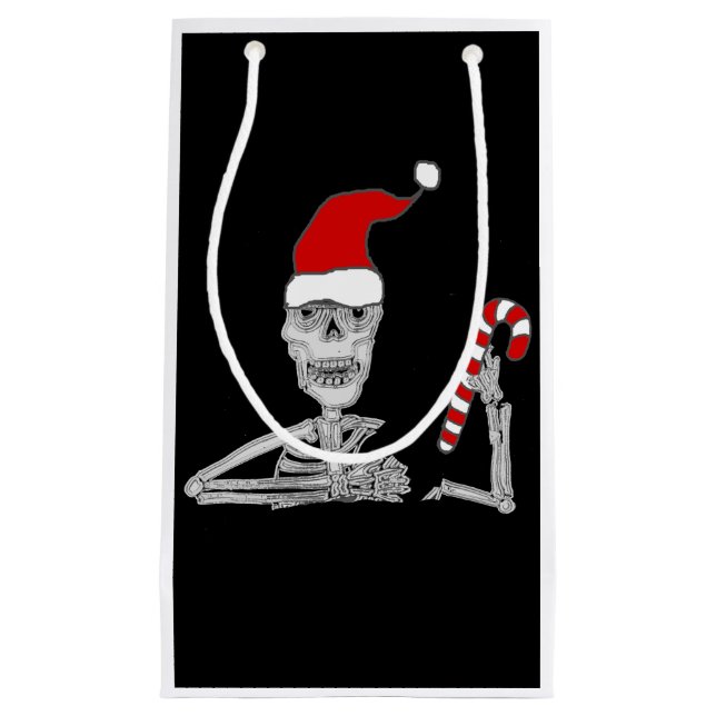Funny Skeleton in der Weihnachtsmannmütze Weihnach Kleine Geschenktüte (Vorderseite)