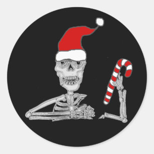 Funny Skeleton in Santa hat Christmas Runder Aufkleber