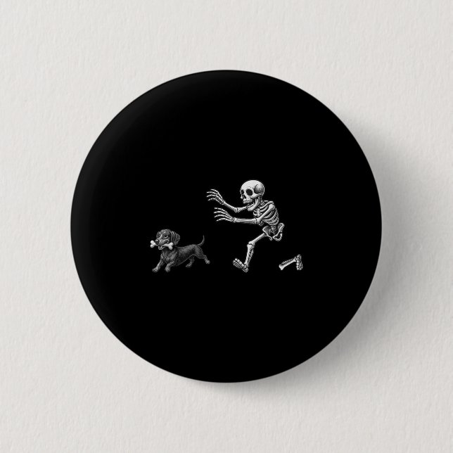 Funny Skeleton Jasing Dackel Hund Halloween Hund Button (Vorderseite)