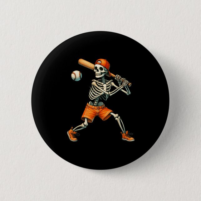 Funny Skeleton kämpft Baseball Halloween Boys Men Button (Vorderseite)