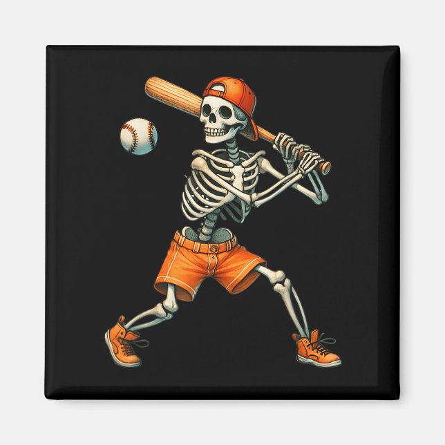 Funny Skeleton kämpft Baseball Halloween Boys Men Magnet (Vorne)