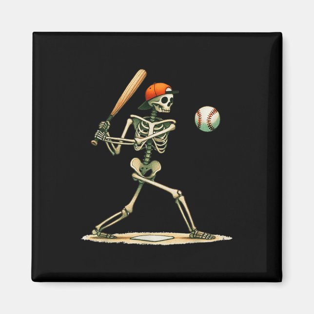Funny Skeleton kämpft Baseball Halloween Boys Men Magnet (Vorne)