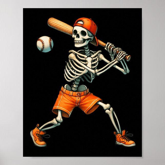 Funny Skeleton kämpft Baseball Halloween Boys Men Poster (Vorne)