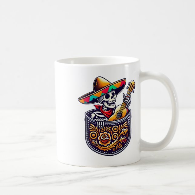 Funny Skeleton Mariachi Guitar Pocket Cinco De May Kaffeetasse (Rechts)