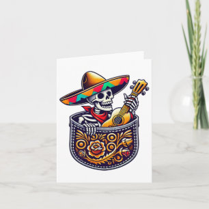 Funny Skeleton Mariachi Guitar Pocket Cinco De May Karte