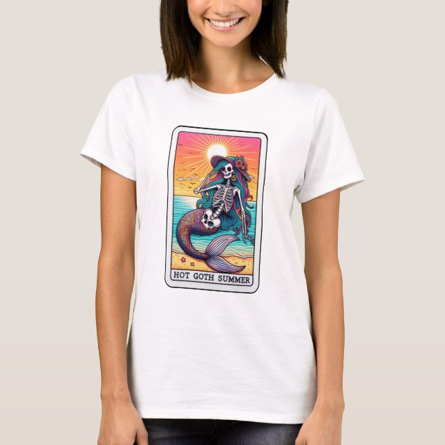 Funny Skeleton Mermaid Tarot Hot Goth Summer T-Shirt (Vorderseite)