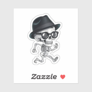 Funny Skeleton mit Black Hat und Glasses Quirky Aufkleber