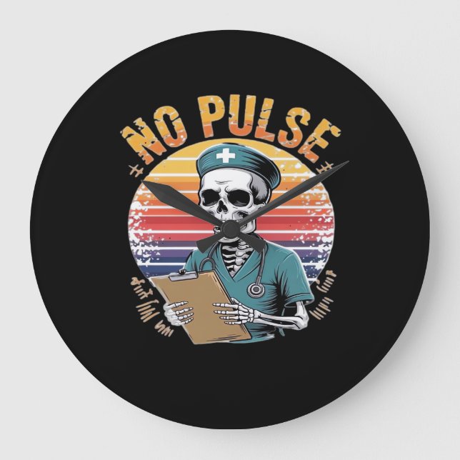 Funny Skeleton Nurse No Puldesign - Dunkler Spaß Große Wanduhr (Vorderseite)