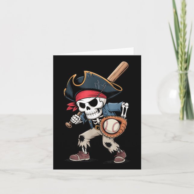 Funny Skeleton Pirate Baseball Halloween Kostüm B Karte (Vorderseite)