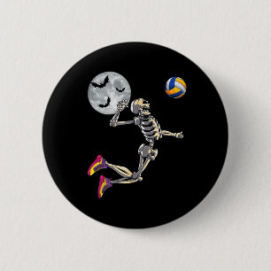 Funny Skeleton Playing Volleyll Happy Halloween Da Button