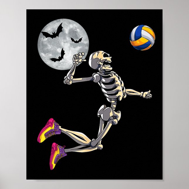 Funny Skeleton Playing Volleyll Happy Halloween Da Poster (Vorne)