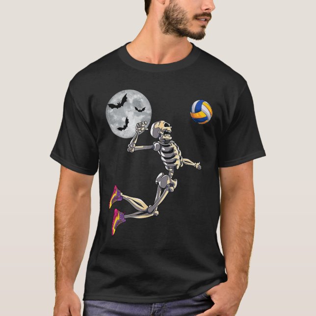 Funny Skeleton Playing Volleyll Happy Halloween Da T-Shirt (Vorderseite)