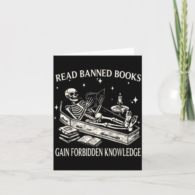 Funny Skeleton Read Banned Books Gain Forbidden Kn Karte (Vorderseite)