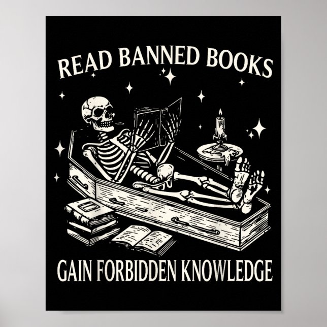 Funny Skeleton Read Banned Books Gain Forbidden Kn Poster (Vorne)