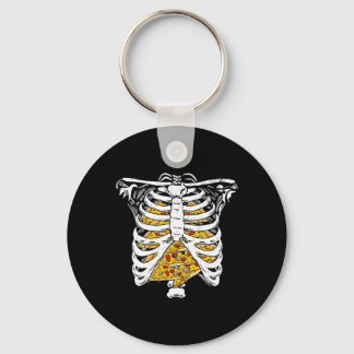 Funny Skeleton Rib Käfig mit Pizzas Happy Hallowee Schlüsselanhänger