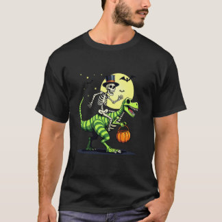 Funny Skeleton Riding Dinosaur Trex Pumpkin Hallow T-Shirt