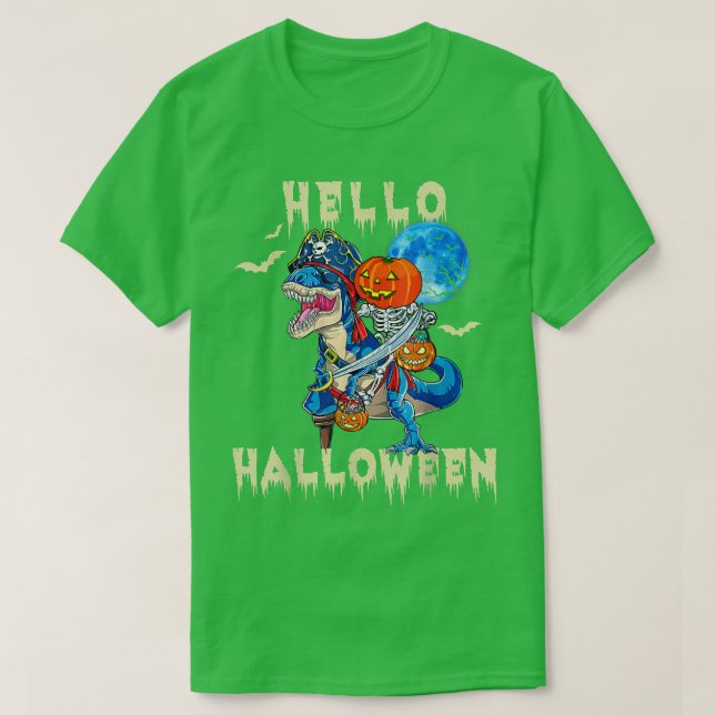 Funny Skeleton Riding Mummy Dinosaur T re Pumpkin T-Shirt (Design vorne)