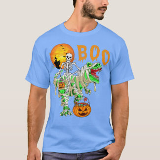 Funny Skeleton Riding Tre Dinosaur Pumpkin Hallowe T-Shirt