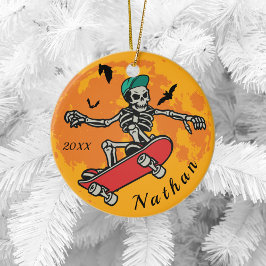 Funny Skeleton Skater Boy Name Keramik Ornament