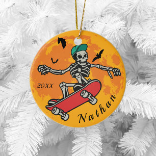 Funny Skeleton Skater Boy Name Keramik Ornament