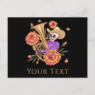 Funny Skeleton Skull Musiker Blumentag tot Feiertagspostkarte