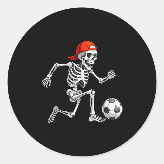 Funny Skeleton Soccer Men Boys Kids Halloween Cost Runder Aufkleber (Vorderseite)