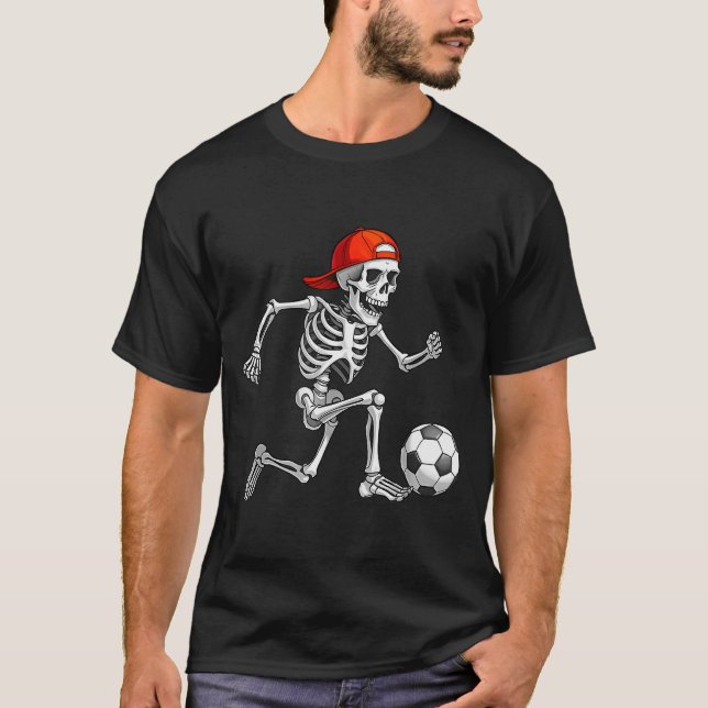 Funny Skeleton Soccer Men Boys Kids Halloween Cost T-Shirt (Vorderseite)