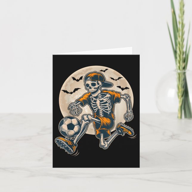 Funny Skeleton Soccer Men Boys Kinder Halloween Karte (Vorderseite)