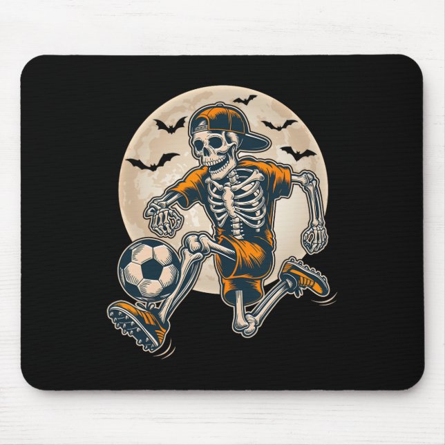 Funny Skeleton Soccer Men Boys Kinder Halloween Mousepad (Vorne)