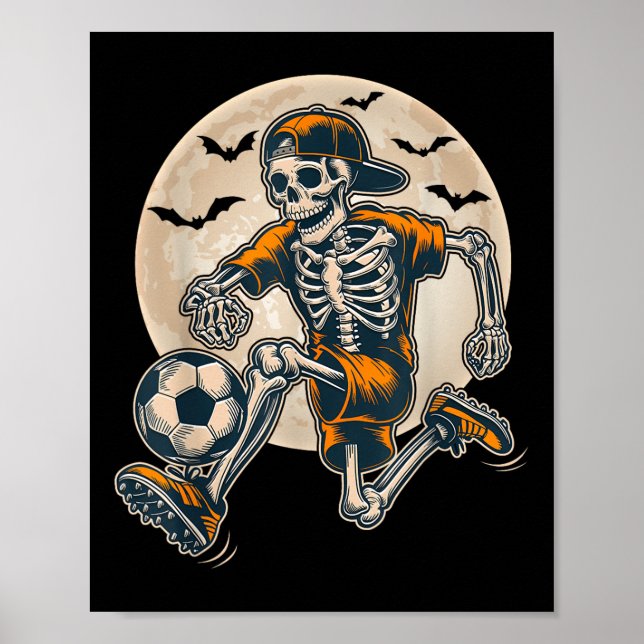 Funny Skeleton Soccer Men Boys Kinder Halloween Poster (Vorne)