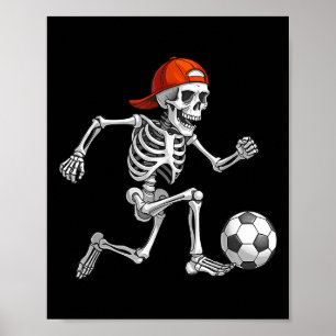 Funny Skeleton Soccer Men Boys Kinder Halloween Poster