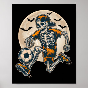 Funny Skeleton Soccer Men Boys Kinder Halloween Poster