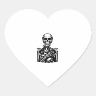 Funny Skeleton spielt mit einer Katze Graphic Skul Herz-Aufkleber