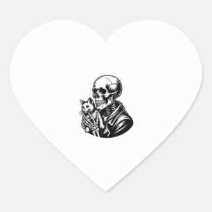 Funny Skeleton spielt mit einer Katze Graphic Skul Herz-Aufkleber