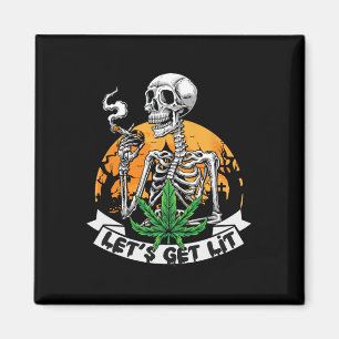 Funny Skeleton Stoner Rauchen Weed Lasst uns Lit H Magnet